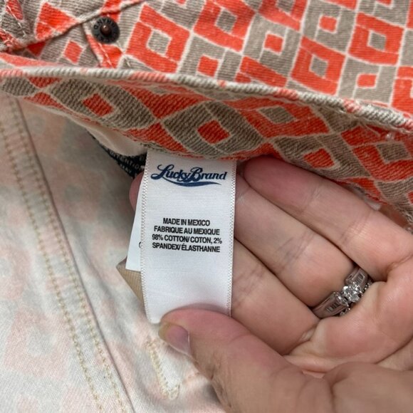 Lucky Brand Charlie Capri pant 6 orange diamond print geometric funky stretch - Picture 6 of 8